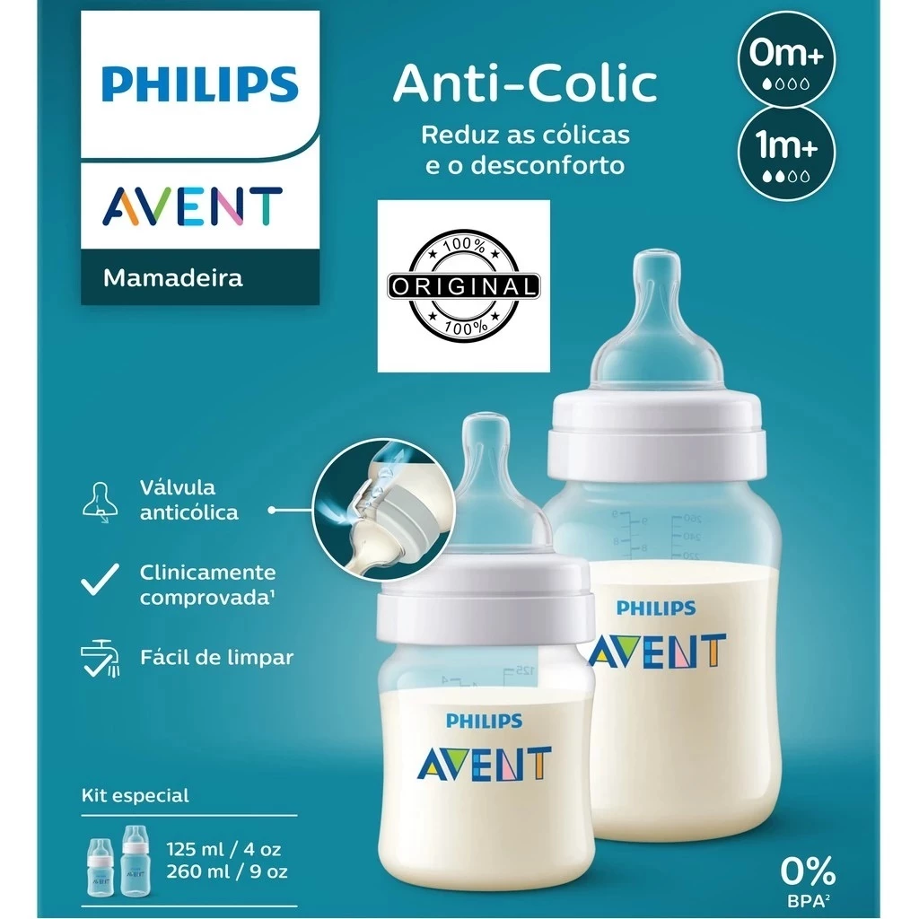 Kit 2un Mamadeira Philips Avent Anti colic 125ml 260ml