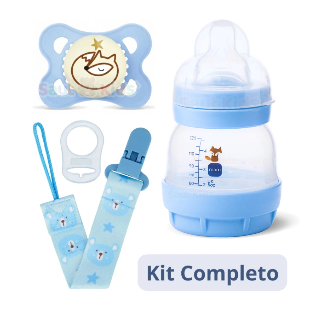Kit Mamadeira MAM Chupeta Prendedor MAM 130ml Anticolica